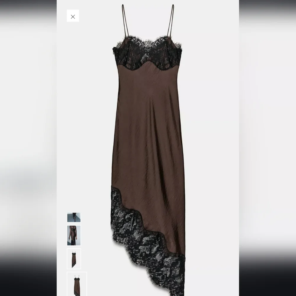 Zara Chocolate Asymmetrical Dress with Lace - Picture 10 of 11